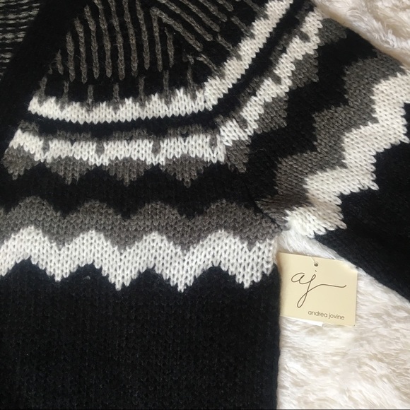 NWT Andrea Jovine Open Cardigan Sweater AJ Fair Isle Chevron Knit Black White XL - Picture 4 of 5